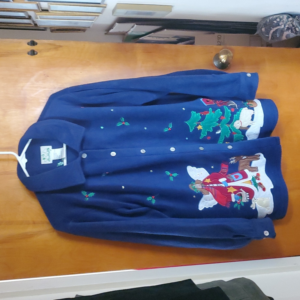 Quacker Factory Plus Size 2X Fleece Jacket Blue Winter Holiday Santa Christmas J